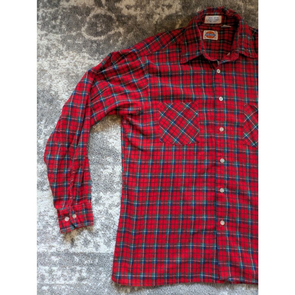 Vintage Dickies Red Flannel Shirt Lumberjack Shirt - Large, Made In Turkey - Picture 2 of 12